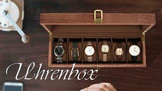 Uhrenbox für Herren mit Platz 6 Fächern, 100% Echtholz Uhrenkasten mit Glasdeckel, Aufbewahrungsbox