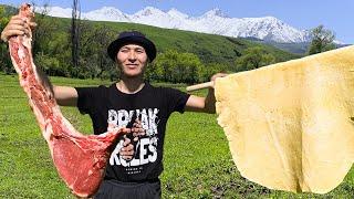 Cooking a Nomad's Lunch of Beef and Dough - It's Very Tasty!