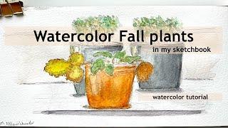 Easy Watercolor Fall Plants - Paint with me -Real time video [Beginner friendly & guided approach]