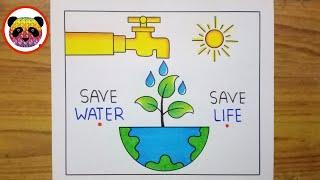 World Water Day Poster Drawing / Save Water Save Life Drawing / Save Water Save Earth Drawing Easy