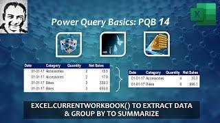 PQB14: Power Query Basics - Excel.CurrentWorkbook() to extract data & Group by to Summarize data