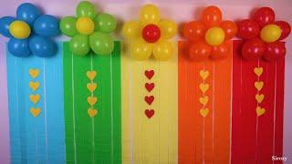 Rainbow Party Ideas | Flower Balloon Decoration Ideas | Birthday Decoration Ideas At Home