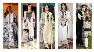 black and white colour combination suit for eid || stylish pakistani salwar suit