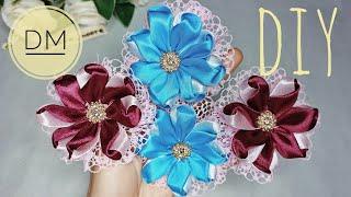 ЛЮБИМЫЕ БАНТИКИ У ДЕВОЧЕККАНЗАШИ/Цветы из атласной ленты 2,5 см/Kanzashi bows Satin ribbon flowers