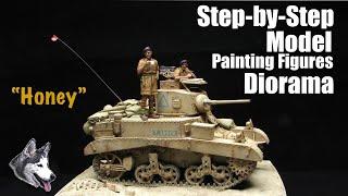 How to make a 1/35 scale Stuart Honey Tank, Paint 2 figures with a small base diorama for the Tank.