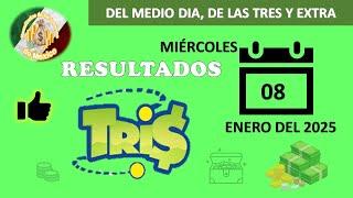 RESULTADO TRIS DEL MEDIODÍA, TRIS DE LAS TRES, TRIS EXTRA DEL MIÉRCOLES 08 DE ENERO DEL 2025