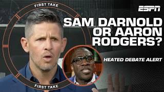 Sam Darnold vs. Aaron Rodgers debate HEATS UP between Dan Orlovsky & Shannon Sharpe  | First Take