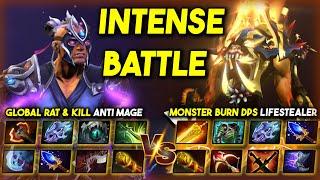 INTENSE HARD CARRY BATTLE | GLOBAL RAT & KILL ANTI MAGE VS. MONSTER BURN DPS LIFESTEALER | DOTA 2