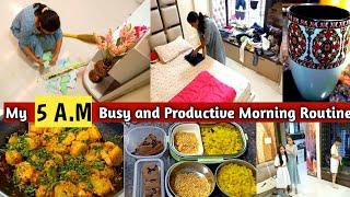 Indian Mom 5AM Productive Real busy Morning Routine ~Indian Mom daily routine 2022~healthy lunchbox