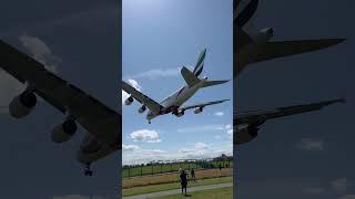 Emirates A380 Airbus Dubai to Birmingham BHX landing July 2023