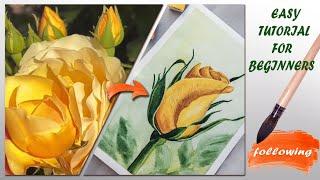 Watercolor painting of yellow rose flowers easy and step by step Watercolor Tutorial For Beginners