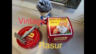 Vintage Rasur mit Cella Crema Mandorla und Omega Highbrush