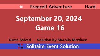 FreeCell Adventure Game #16 | September 20, 2024 Event | Hard