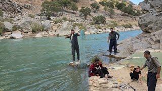 Iranian nomadic life: fishing in the river and the beauty of nature