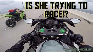 Ninja H2 : Rain Ride - Biker Chick Tags Along!