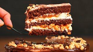 Incredibly delicious Snickers cake! Chocolate cake with caramel