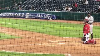 Open face of Cleveland Indians OF prospect George Valera ripping a single to left