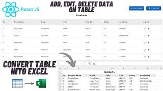 CRUD Operations on Table with Excel export in React