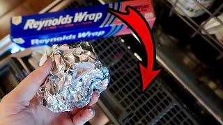 This is WHY you should put ALUMINUM FOIL in Your Dishwasher!  try THIS $1.25 Dollar Tree Trick 