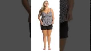 Penbrooke Plus Size Double Diamond Triple Tier Tankini Top | SwimOutlet.com