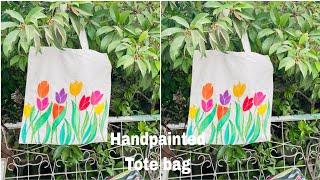 #totebag painting ideas #how to paint a designer tote bad#white colour tote bag painting ideas