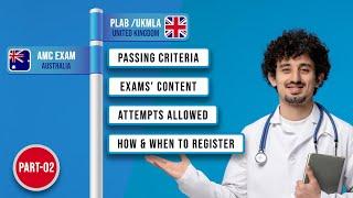 PLAB/UKMLA vs AMC Part2.  Exam content, Passing criteria, How & when to register, Attempts allowed?