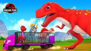 T-Rex Truck Chase: Spinosaurus & Dinosaurs Escape Jurassic World Adventures 2024 | Dinosaur Cartoons