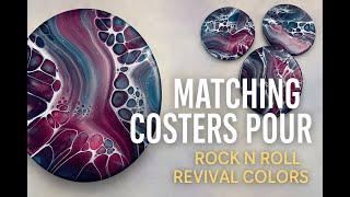 Matching Fluid Art Coasters | Elegant Rock 'n Roll Revival Pour | Paint Pouring for Crafters