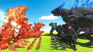 Lava Team + Thermo Godzilla vs Shimo + Dark Team - Animal Revolt Battle Simulator