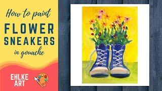 Paint SNEAKERS with FLOWERS in jelly GOUACHE