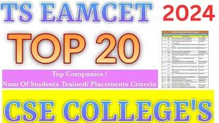 Ts Eamcet 2024 Top 20 CSE Engineering Colleges | Top 20 Engineering Colleges For CSE In Hyderabad