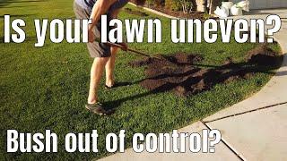 DIY how to fix low spots in your lawn by top dressings with topsoil.  Fix scalp spots in your lawn