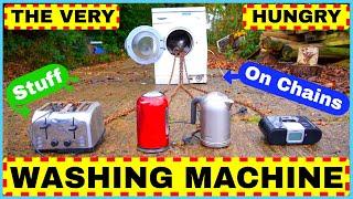 WASHING MACHINE DESTRUCTION ON CHAINS (EXPERIMENT) Full Power Self Destruction Brick Test.