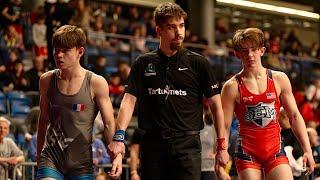 U17 Hayden Haber (USA) vs Jean Adsuar (FRA) 60kg. Freestyle boys youth wrestling.