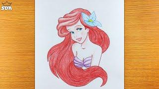 Drawing Princess Ariel - The Little Mermaid  - Step By Step | Disney Princess Drawing