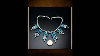 Vintage Fringe Bib Necklace - Super Sparkle Clear & Aqua Blue Rhinestones - Drop Dangle - French ...