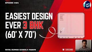 Easiest 3 BHK House Plan & Elevation | 60'X70'  |  AutoCAD Live | How to design plan? | Rupesh range