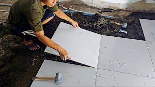 Progress Work Of Building Construction Of Porcelain Floor Tile DIY | How To Lay Floor Tile 60x60cm