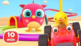 Pista giocattolo e una barchetta per bambini. Gufetto Hophop. Cartoni animati per i più piccoli