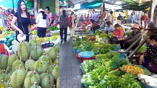 Cambodian Daily Lifestyle At Phnom Penh Market - Durian, Banana, Crab, Fresh Vegetables, & More