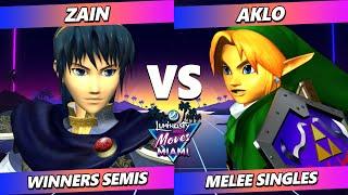 LMM Miami 2024 TOP 8 - Zain (Marth) Vs. Aklo (Link, Fox) Smash Melee - SSBM