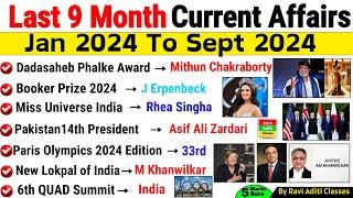 Last 9 Months Current Affairs 2024 | January 2024 To September 2024 | Important Current Affairs 2024