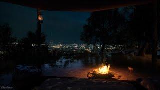 On A Rainy Day, Spend A Night At The Campsite With A Beautiful Night View | Rain Sounds, Campfire