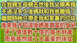 在我親生母親去世後我父親再婚，不過沒多久後媽就和我爸離婚了，離開時她只帶走我和家裏的垃圾，後來我才知道後媽是首富的女兒，承了價值數十億的龐大財產，而我竟然成了大富豪的孫女！#生活經驗 #情感故事