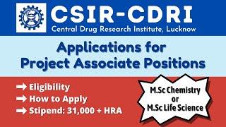 CSIR CDRI: Apply for Project Assistant & Project Associate | M.Sc Chemistry | Stipend 31000 + HRA