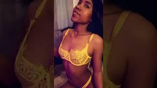 Gorgeous ebony girl in yellow lingerie