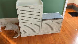 Shoe Storage Cabinet with Bench & 3 Flip Drawers, Shoe Bench with Cushion for Entryway, Narrow