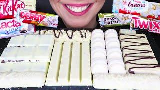 WHITE CHOCOLATE CANDY BARS & WAFERS  - CHOCOLATE PARTY | ASMR Mukbang | Real Eating Sounds