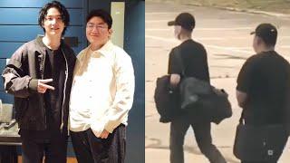 bts news today! caught on camera, bts suga and bang si hyuk look in a hurry, what's wrong ?