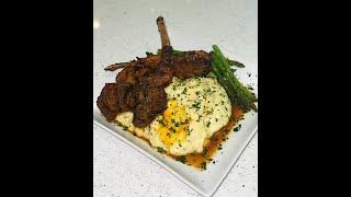 Garlic Herb Lamb Chops with Sour Cream & Cheddar Mashed Potatoes & Asparagus